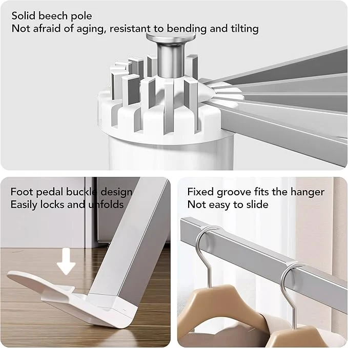 Étendoir à linge pliable et rétractable à 16 poteaux