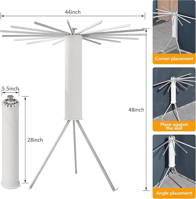 Étendoir à linge pliable et rétractable à 16 poteaux