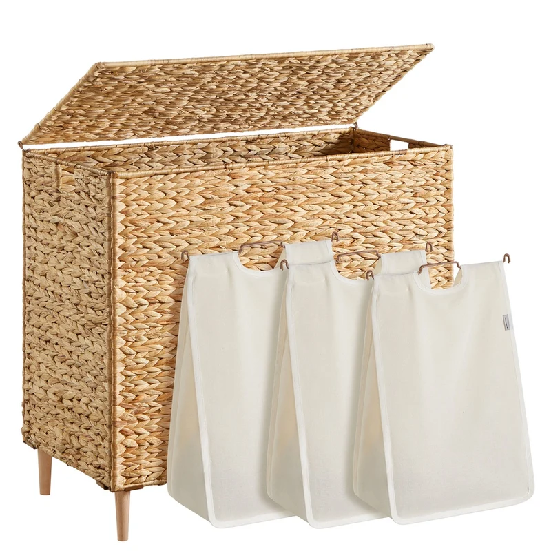 Panier à linge tressé à compartiments avec sac amovible