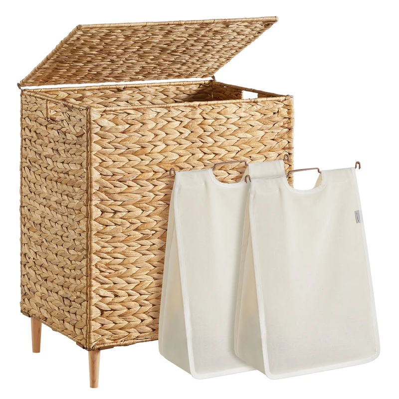 Panier à linge tressé à compartiments avec sac amovible