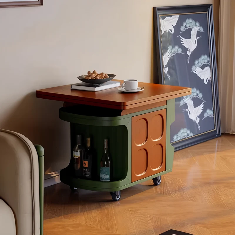 Table d'appoint relevable de style nordique rétro avec rangement et roulettes universelles