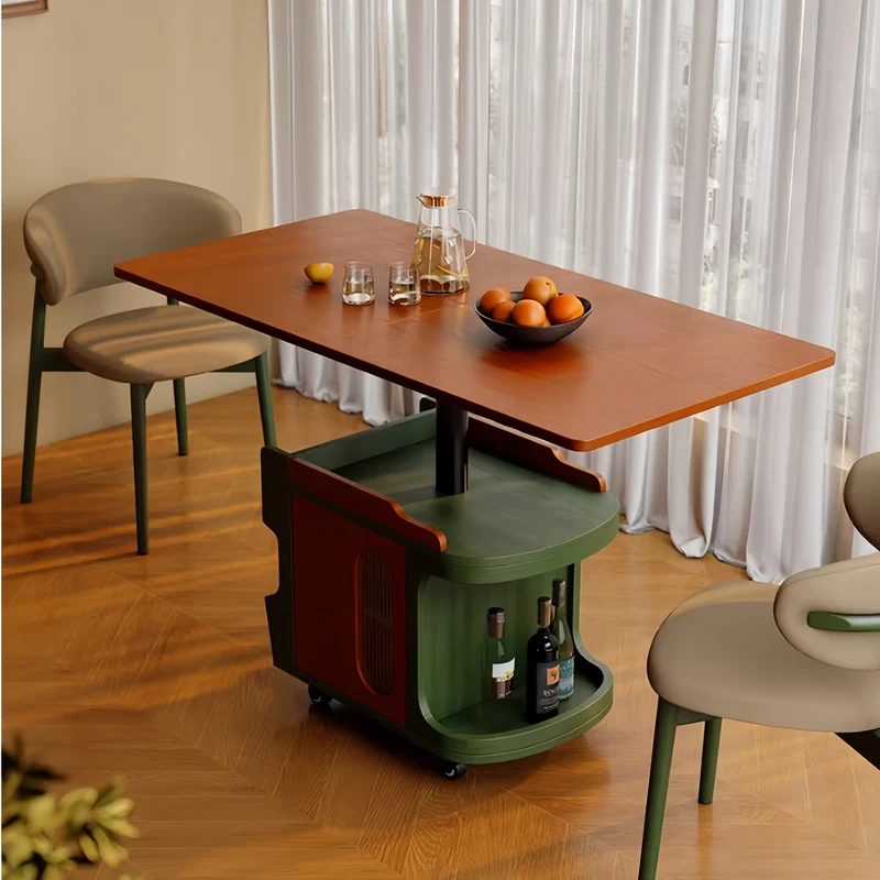 Table d'appoint relevable de style nordique rétro avec rangement et roulettes universelles