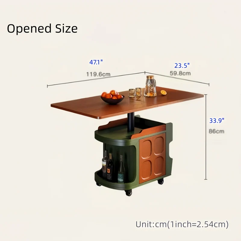 Table d'appoint relevable de style nordique rétro avec rangement et roulettes universelles