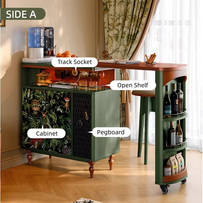 Table de bar pivotante de style nordique rétro avec meuble de rangement double face