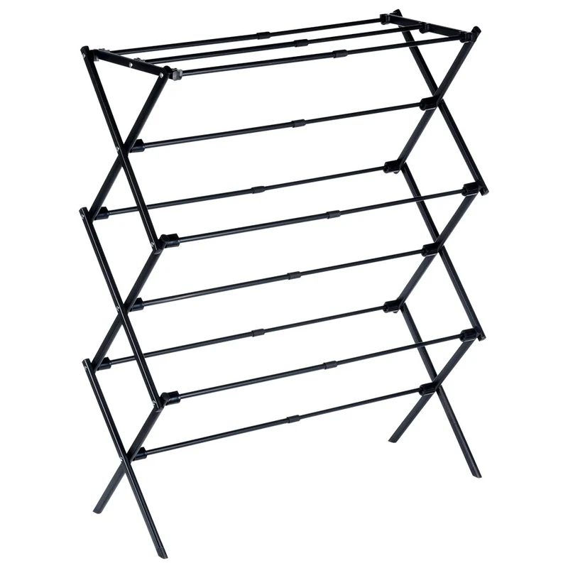 Etendoir a linge vertical extensible en métal noir 47-78 x 94 cm