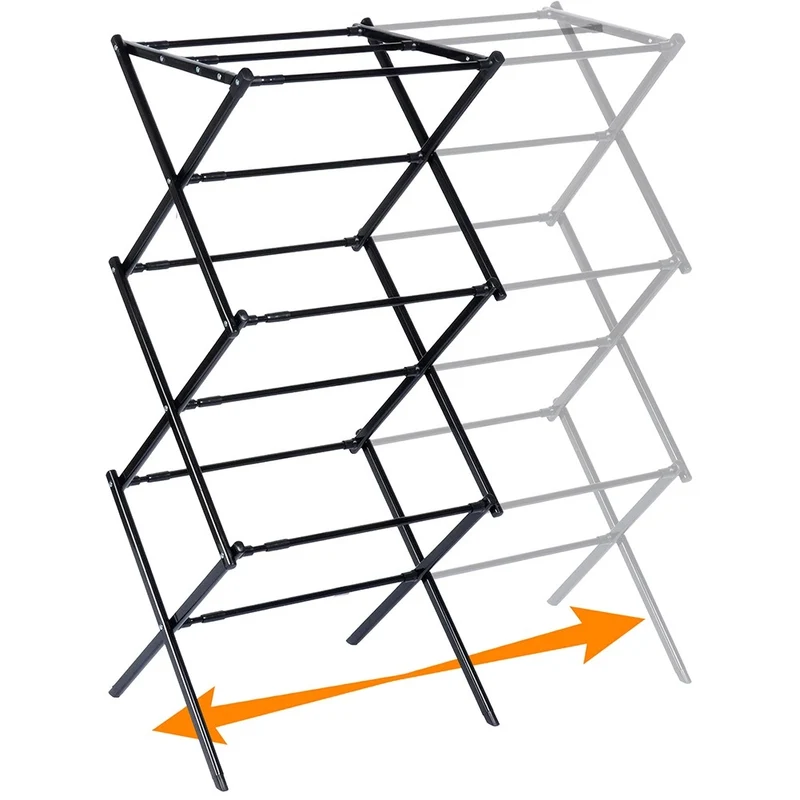 Etendoir a linge vertical extensible en métal noir 47-78 x 94 cm