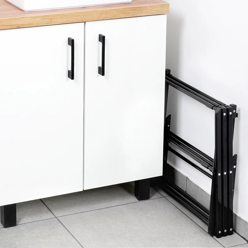 Etendoir a linge vertical extensible en métal noir 47-78 x 94 cm