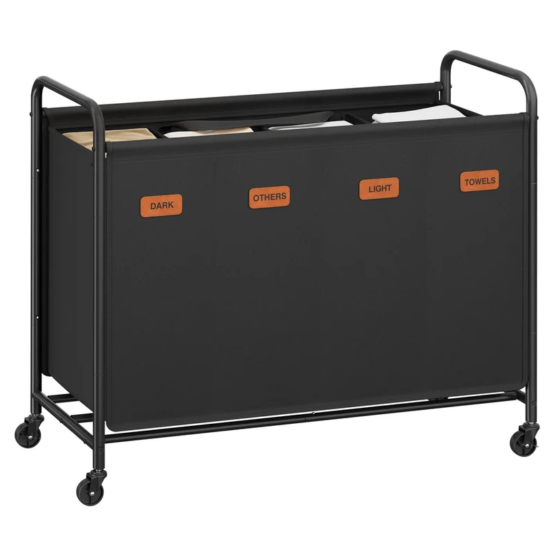 Panier à linge avec roulettes, collecteur de linge 4 compartiments