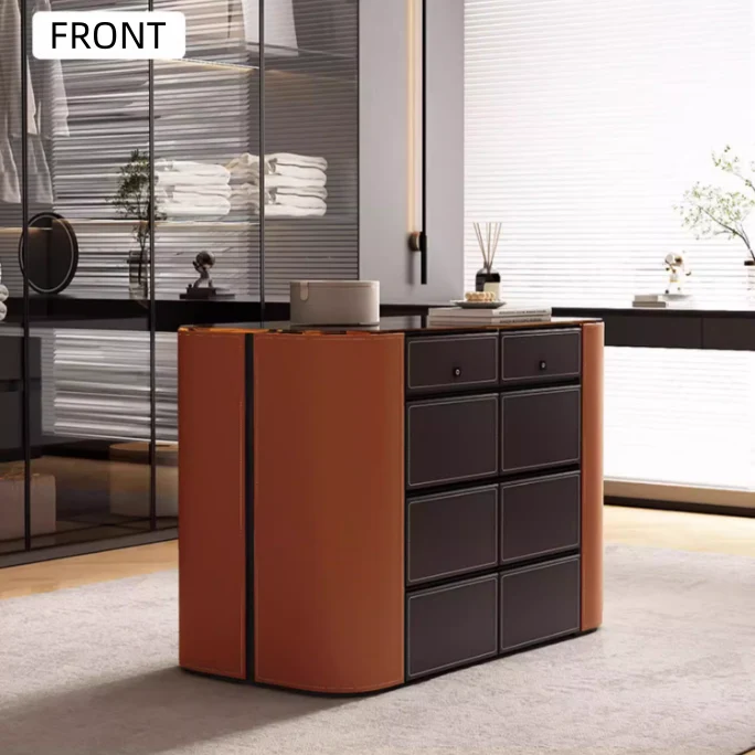 Îlot de rangement moderne avec plateau en verre trempé brun