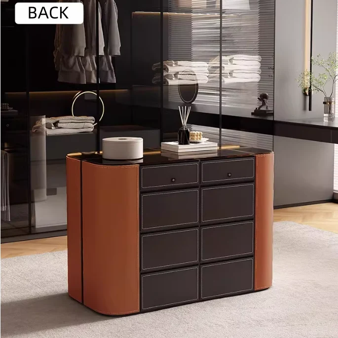 Îlot de rangement moderne avec plateau en verre trempé brun