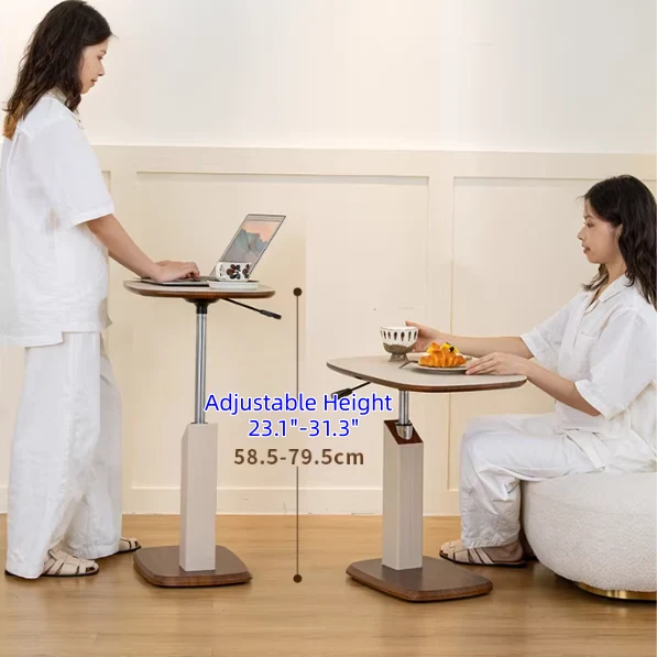 Table d'appoint pivotante en forme de C à hauteur réglable et plateau rabattable, avec roulettes invisibles