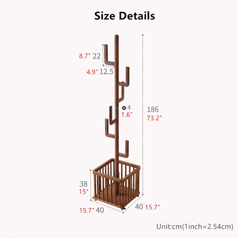 Porte-manteau cactus en bois massif avec panier et roulettes universelles