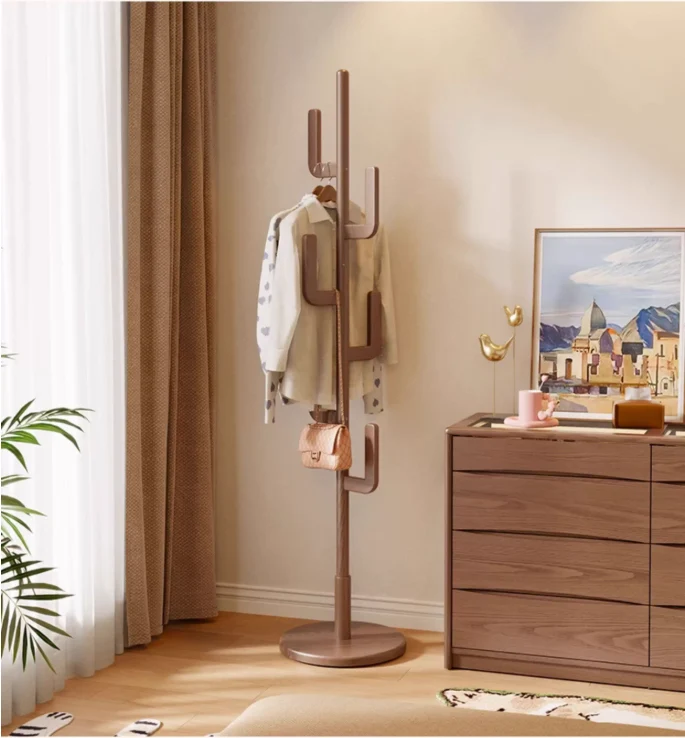 Porte-manteau cactus en bois massif avec panier et roulettes universelles