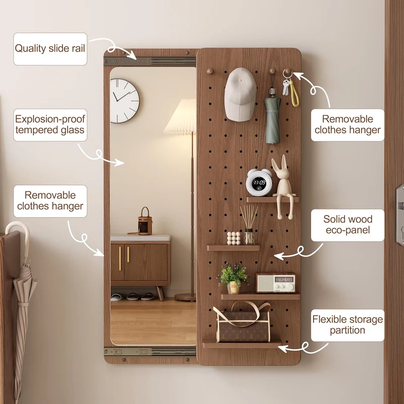 Miroir mural intégral avec organiseur pour panneau perforé