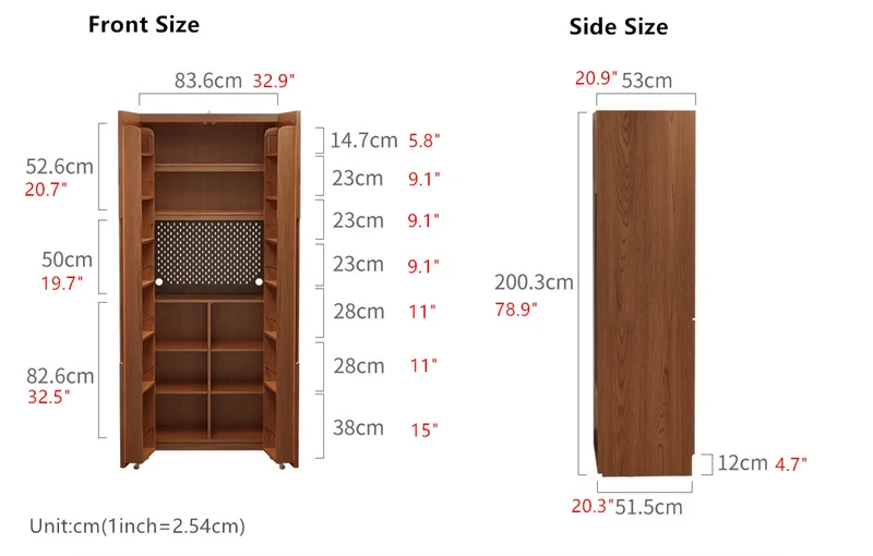 Armoire de cuisine à double porte en bois massif