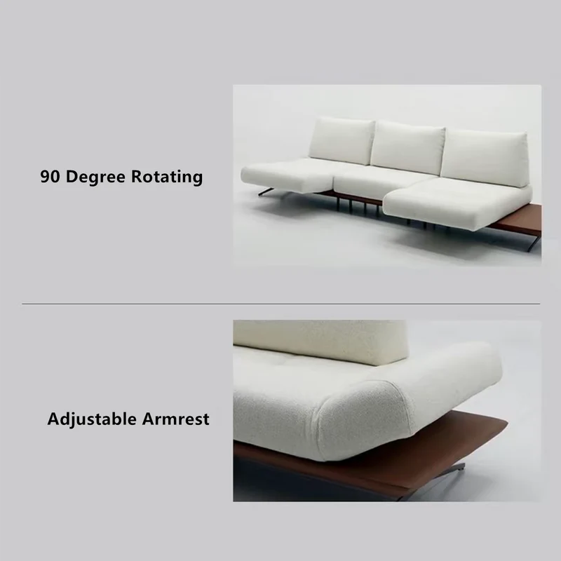Canapé îlot rotatif modulaire moderne avec accoudoirs réglables et coussin de dossier