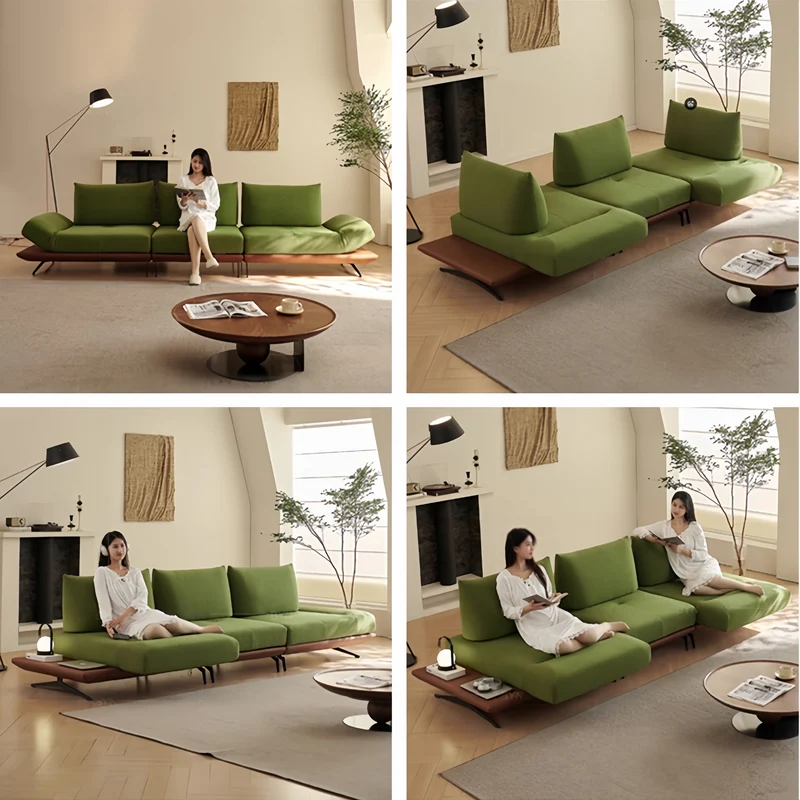 Canapé îlot rotatif modulaire moderne avec accoudoirs réglables et coussin de dossier