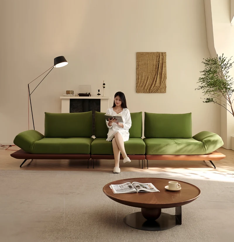 Canapé îlot rotatif modulaire moderne avec accoudoirs réglables et coussin de dossier