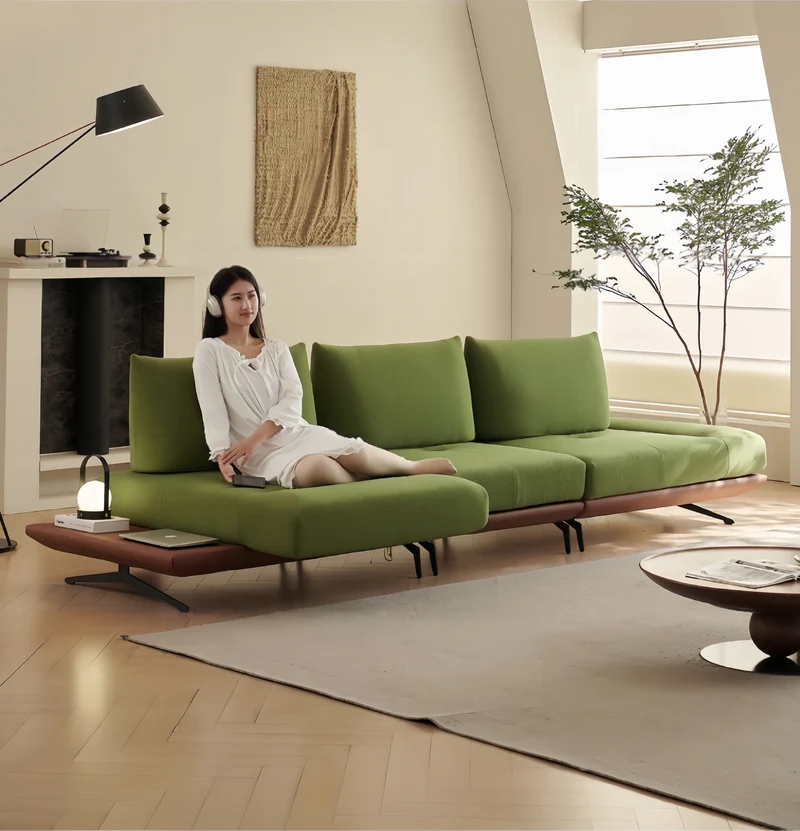 Canapé îlot rotatif modulaire moderne avec accoudoirs réglables et coussin de dossier