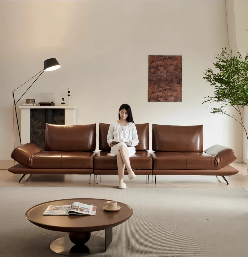 Canapé îlot rotatif modulaire moderne avec accoudoirs réglables et coussin de dossier