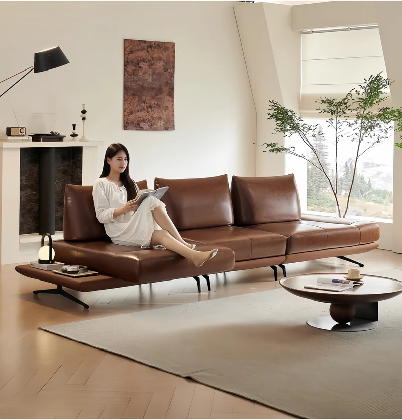 Canapé îlot rotatif modulaire moderne avec accoudoirs réglables et coussin de dossier