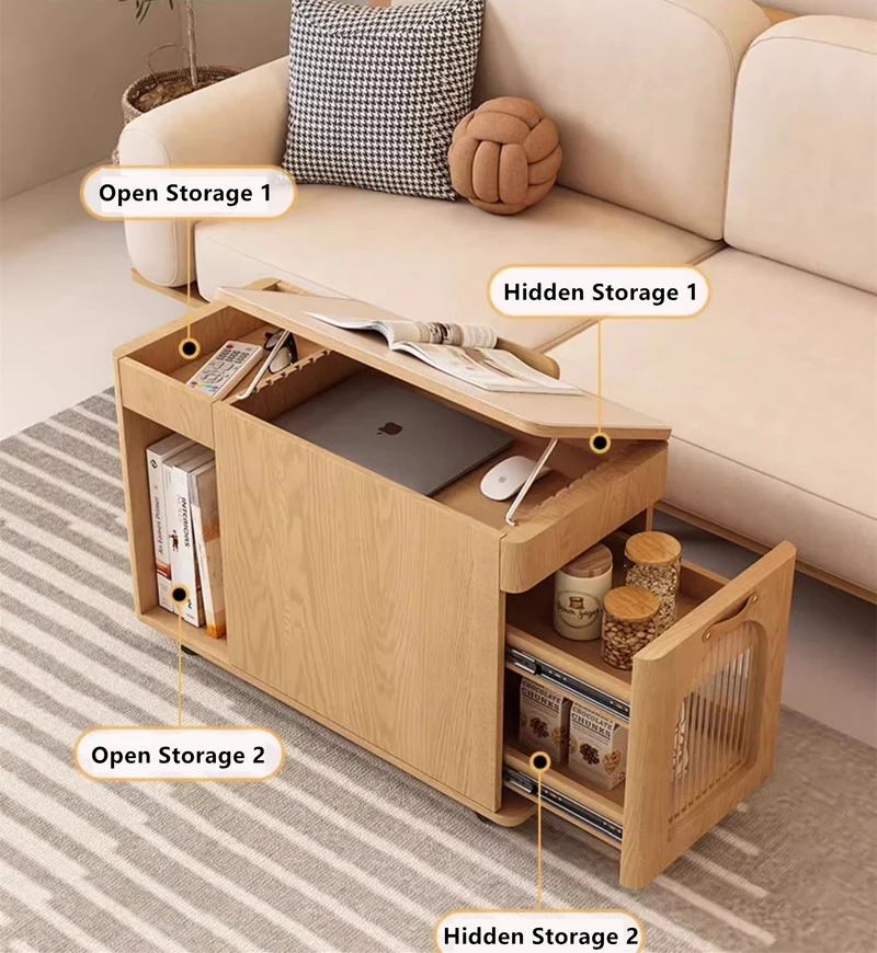 Table de bout multifonction avec plateau réglable et roues universelles