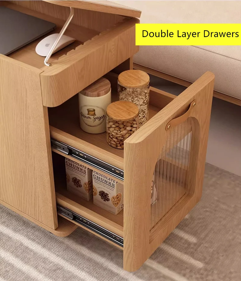Table de bout multifonction avec plateau réglable et roues universelles