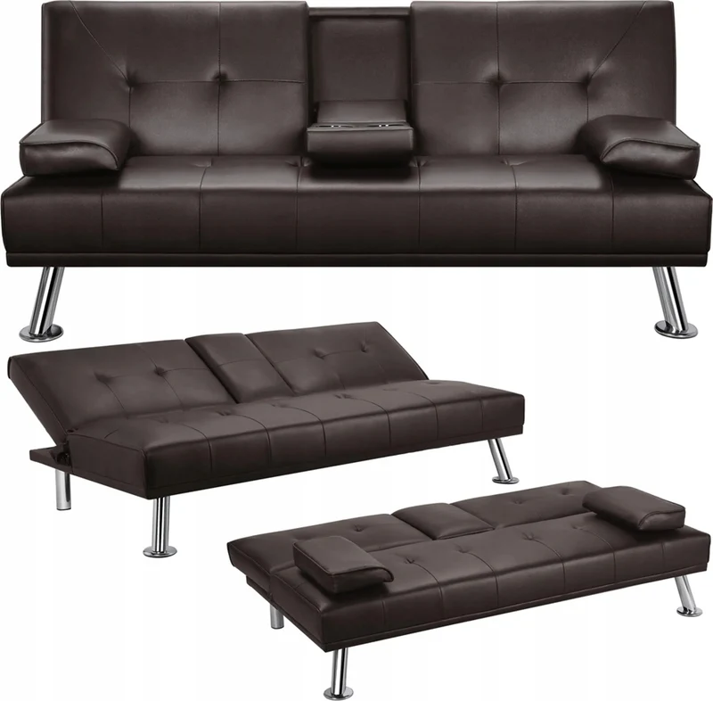 Canapé lit clic clac 167 x 81,5 x 75 cm simili cuir marron