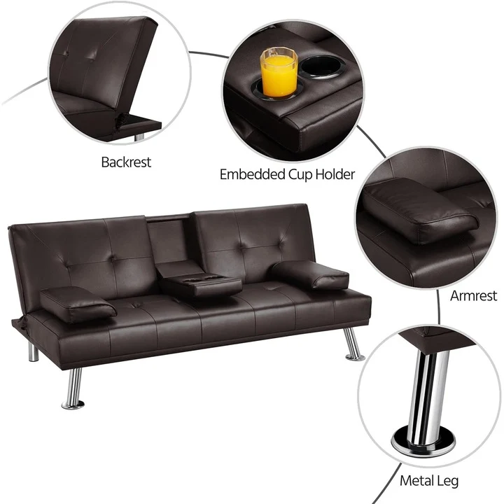 Canapé lit clic clac 167 x 81,5 x 75 cm simili cuir marron