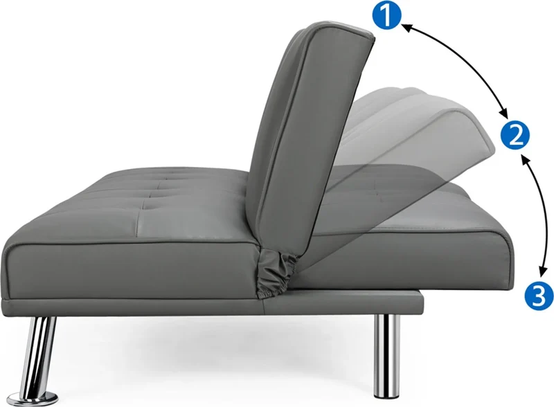 Canapé lit 3 places en similicuir gris 167x81,5x75 cm avec accoudoir rabattable