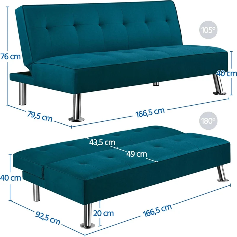 Canapé-lit clic clac trois places 166,5 cm × 79,5 cm × 76 cm