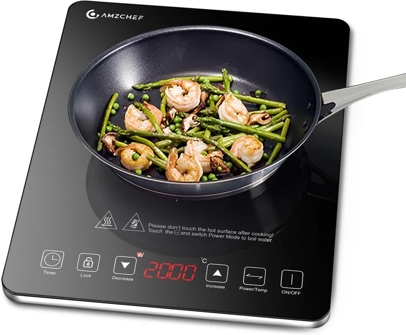 Plaque de cuisson à induction, AMZCHEF ultra-mince,20 niveaux de température 2000W