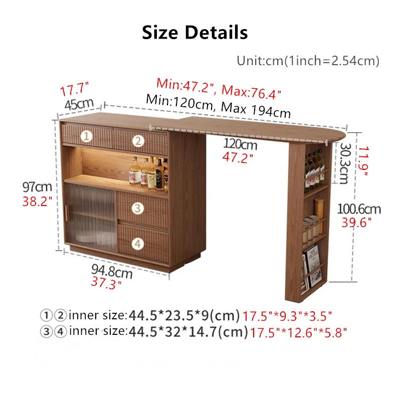 Table de bar rotative à 360 degrés avec armoire et tabourets