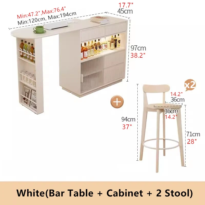 Table de bar rotative à 360 degrés avec armoire et tabourets