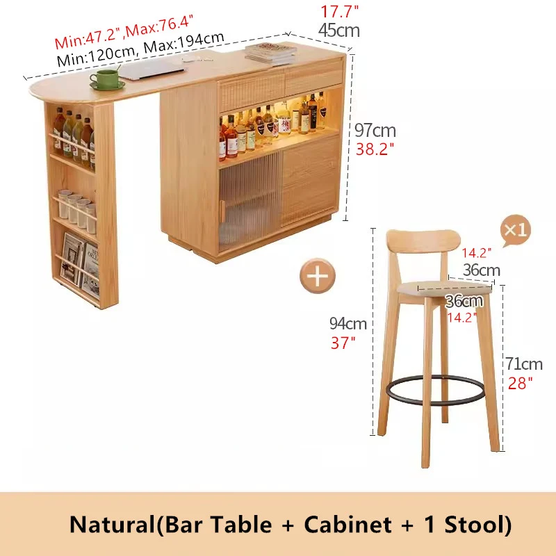 Table de bar rotative à 360 degrés avec armoire et tabourets