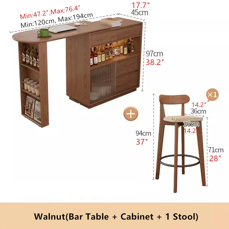 Table de bar rotative à 360 degrés avec armoire et tabourets