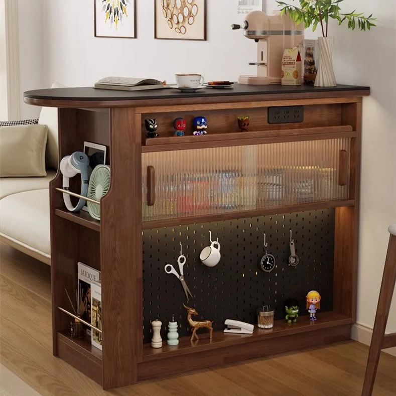 Table de bar rotative à 360° en bois massif avec meuble de rangement double face