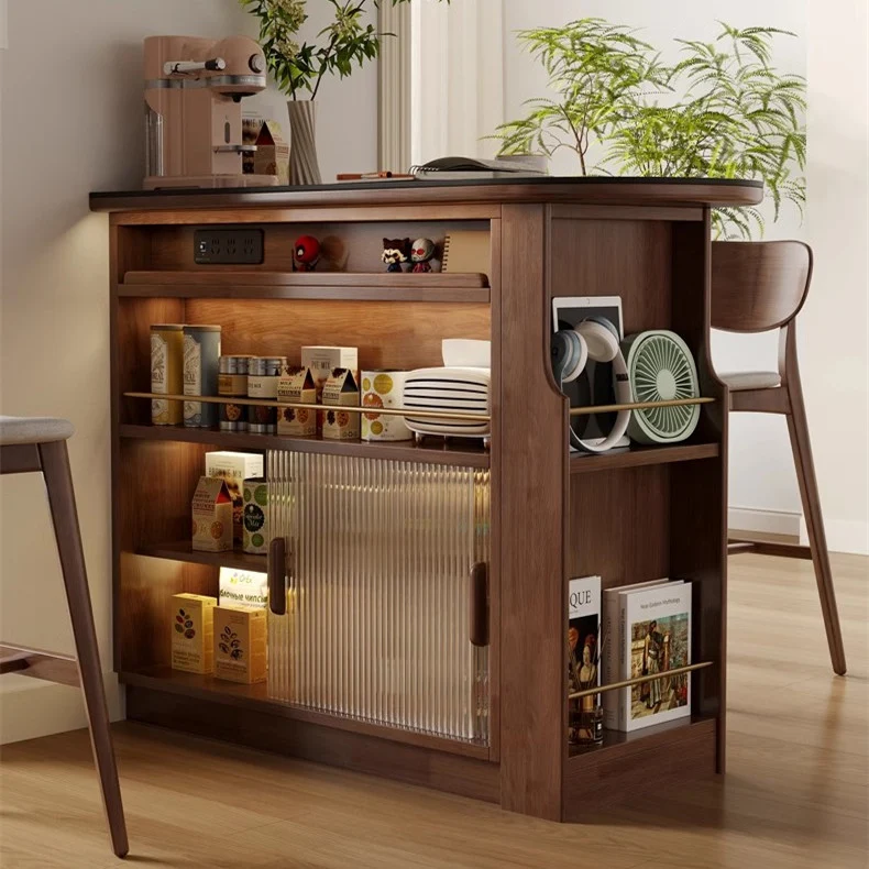 Table de bar rotative à 360° en bois massif avec meuble de rangement double face