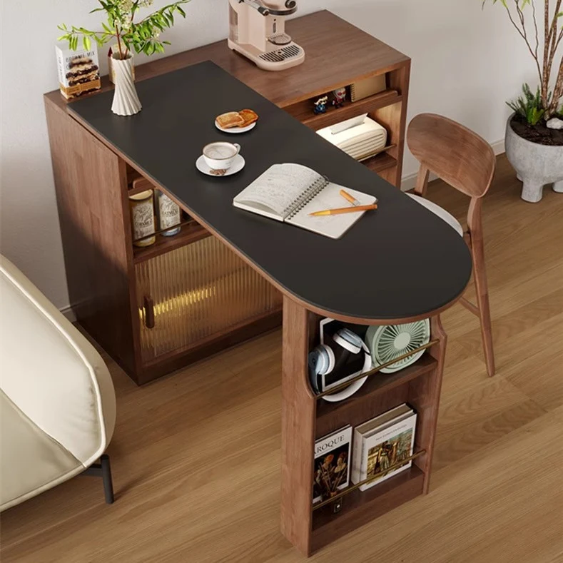 Table de bar rotative à 360° en bois massif avec meuble de rangement double face