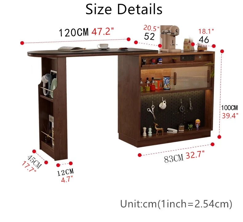 Table de bar rotative à 360° en bois massif avec meuble de rangement double face