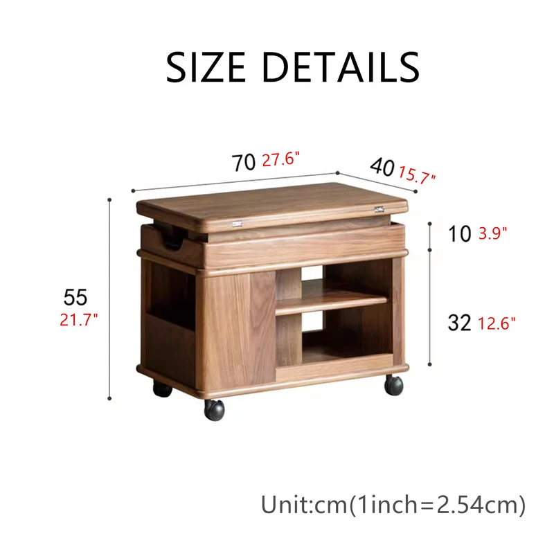 Table d'extrémité supérieure relevable et extensible en bois massif