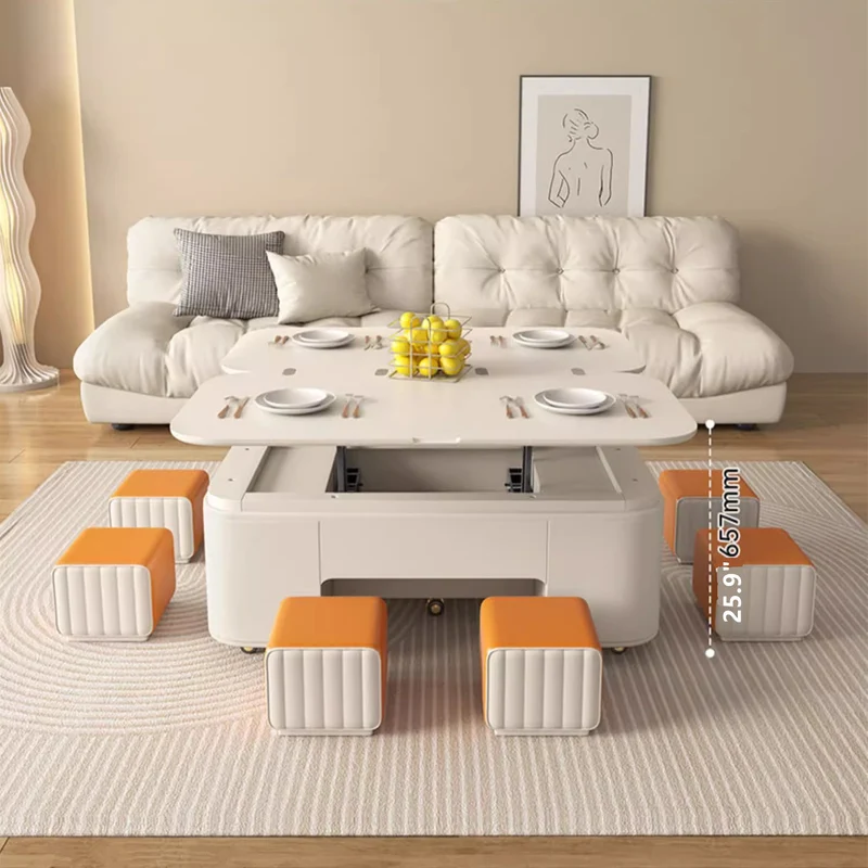 Table basse multifonctionnelle de table de levage de style minimaliste avec tabourets