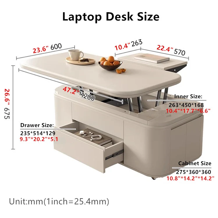 Table basse multifonctionnelle de table de levage de style minimaliste avec tabourets