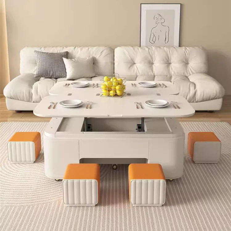 Table basse multifonctionnelle de table de levage de style minimaliste avec tabourets