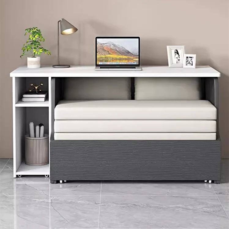 Canapé-lit peu encombrant avec rangement en dessous et ensemble de bureau d'ordinateur