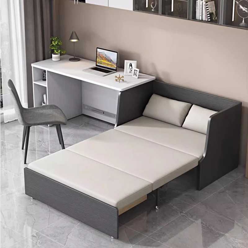 Canapé-lit peu encombrant avec rangement en dessous et ensemble de bureau d'ordinateur