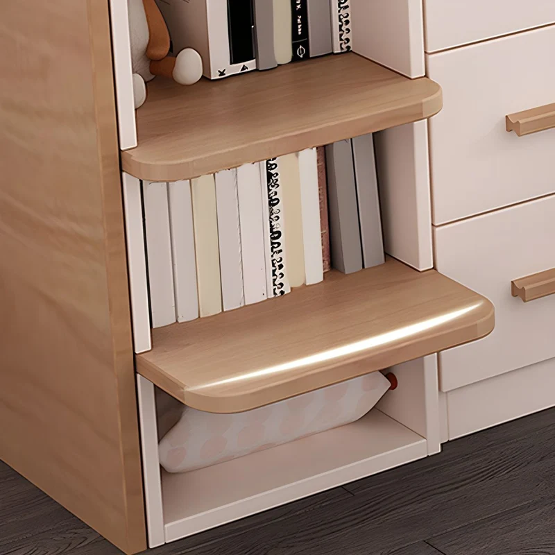 Lit mezzanine en bois pour enfants avec petit bureau coulissant, armoire et armoire de rangement