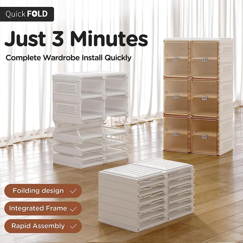 Boîte de rangement pour organisateur de chaussures, portable et pliable, facile à assembler, avec porte transparente magnétique
