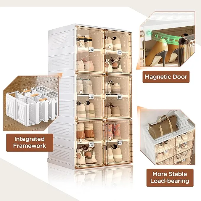 Boîte de rangement pour organisateur de chaussures, portable et pliable, facile à assembler, avec porte transparente magnétique