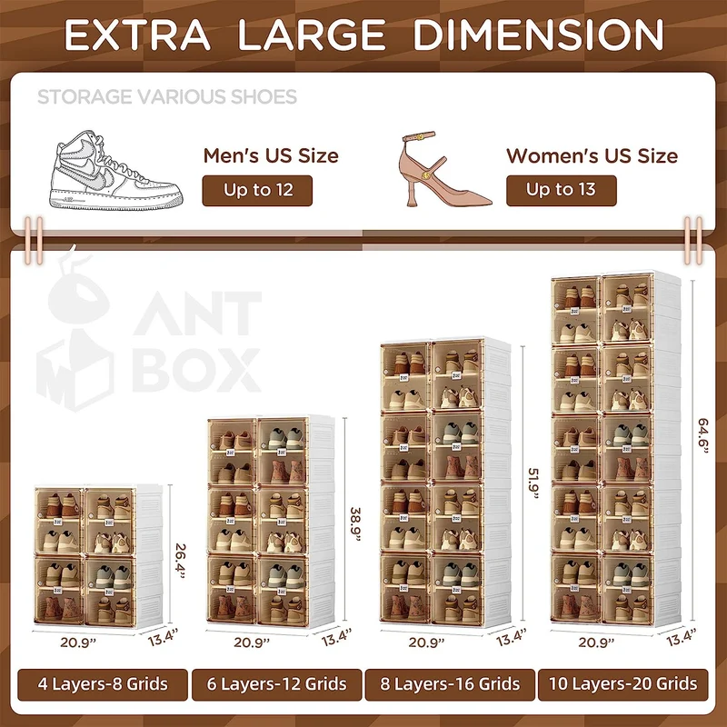 Boîte de rangement pour organisateur de chaussures, portable et pliable, facile à assembler, avec porte transparente magnétique